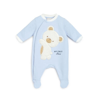 Boys Medium Light Blue Printed Front Opening Babysuit